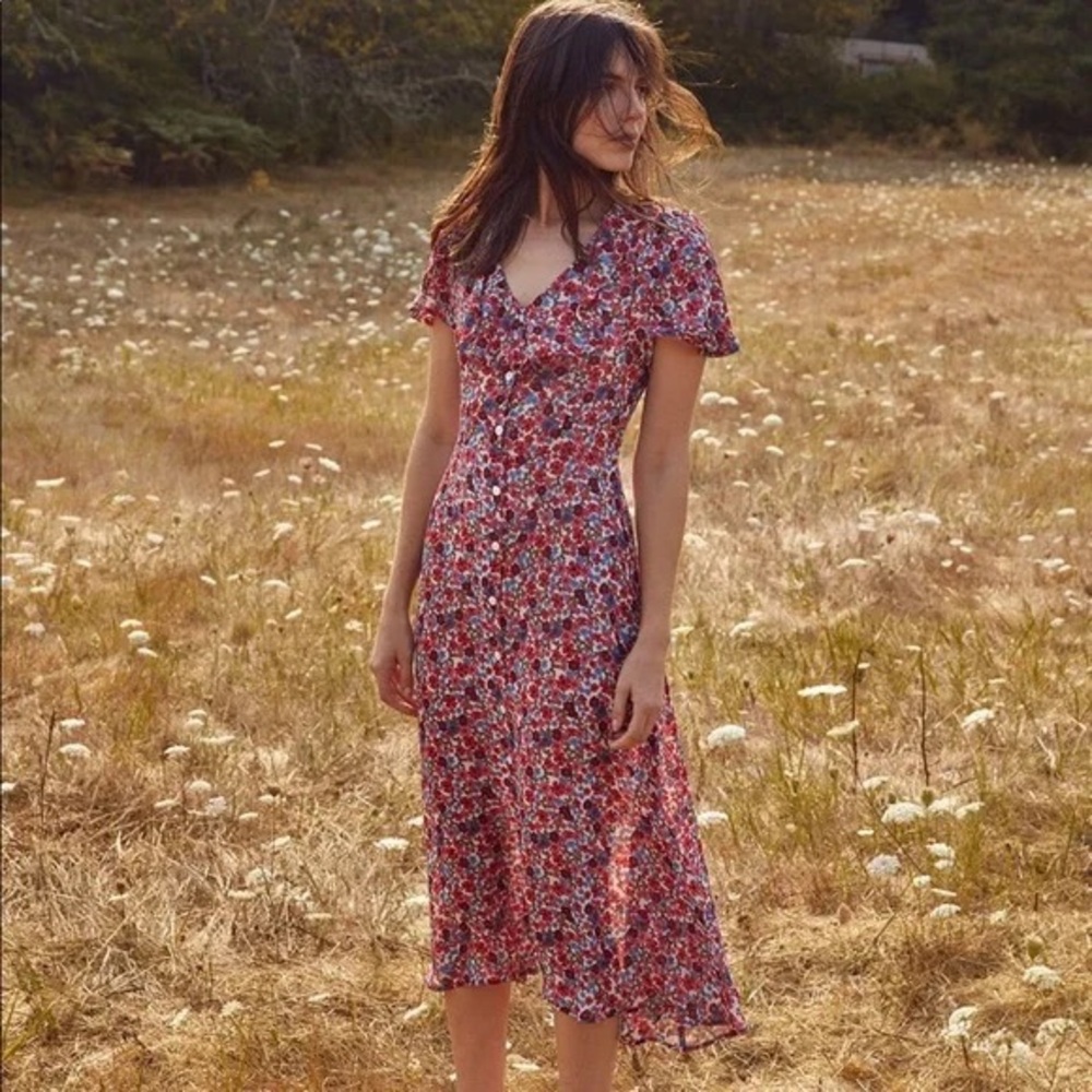 Christy Dawn Red Floral Midi Dress